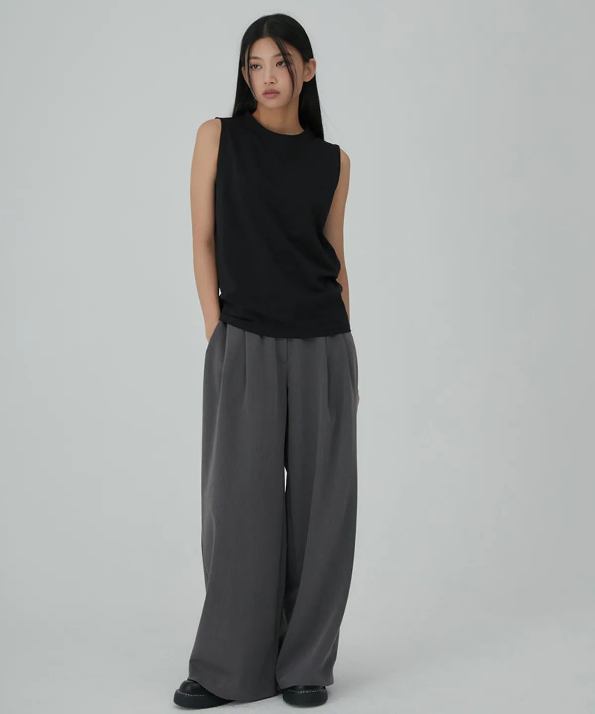 MUSINSA | ACOVER Pintuck hidden banding wide slacks 2color