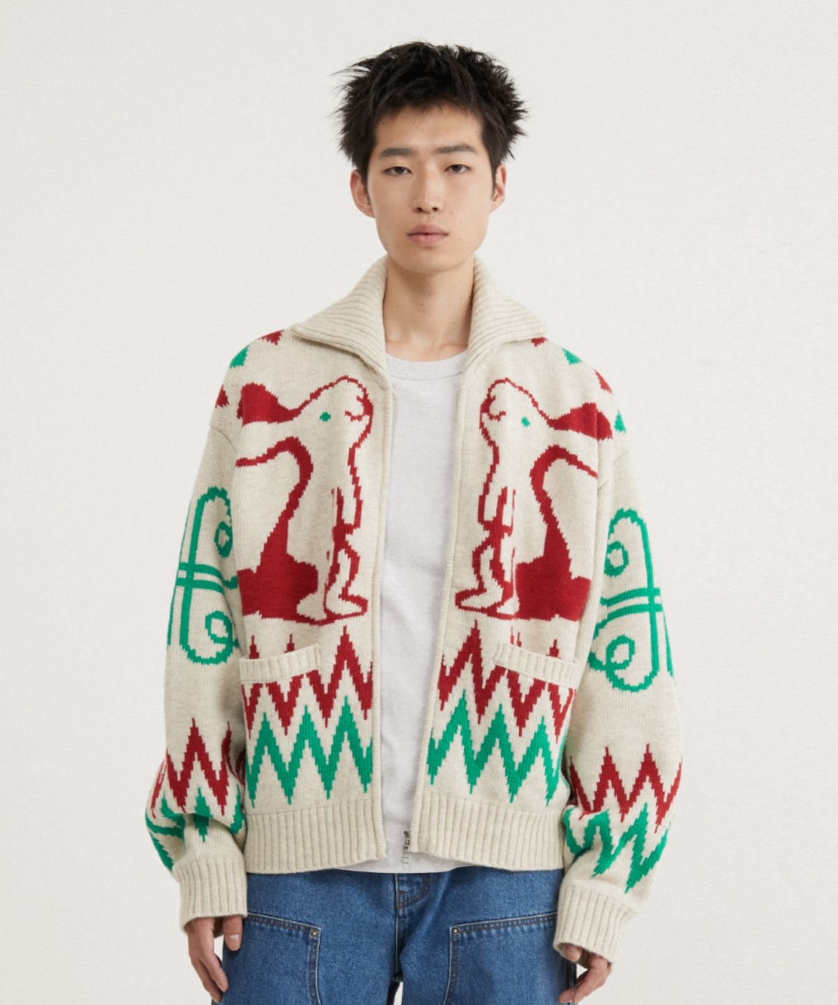 에이카화이트(AECA) AECA COWICHAN ZIP UP KNIT-IVORY