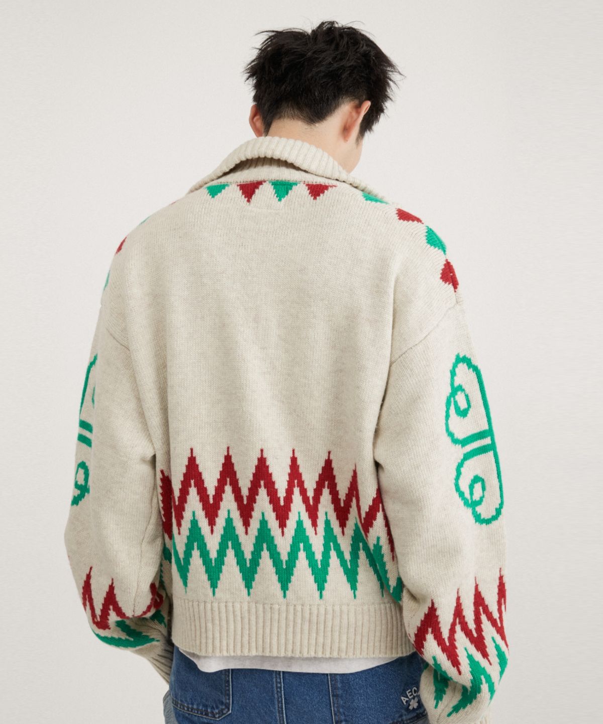 에이카화이트(AECA) AECA COWICHAN ZIP UP KNIT-IVORY