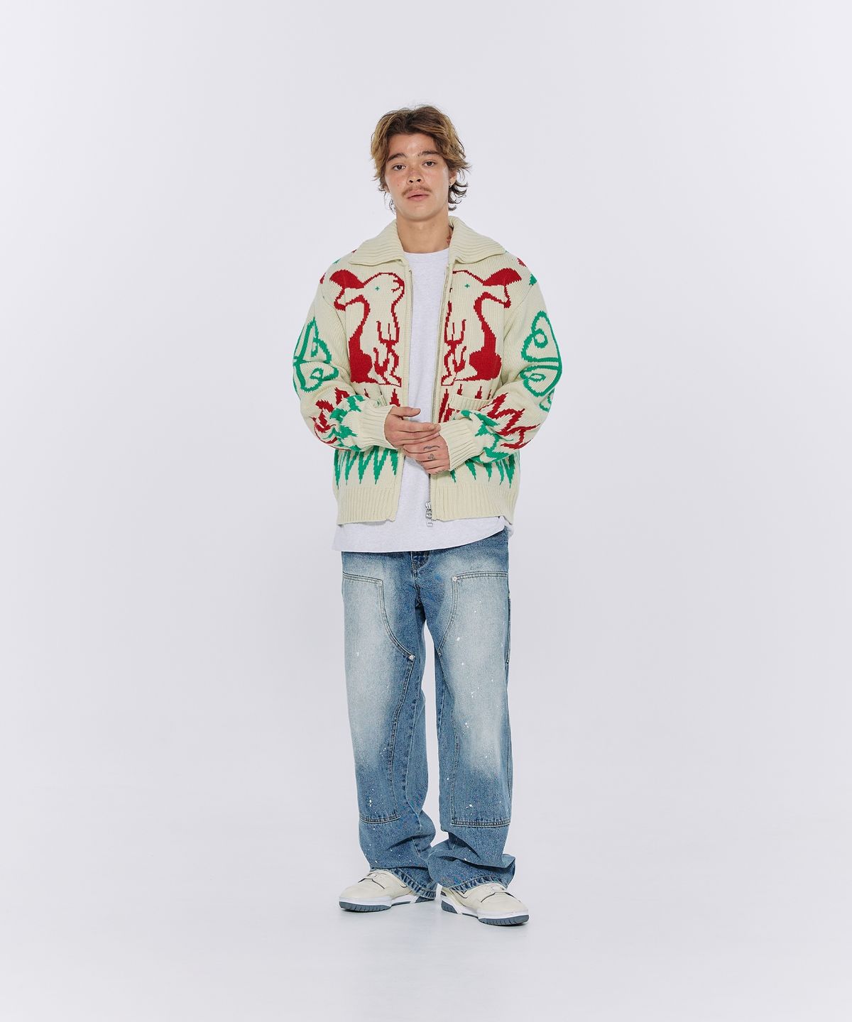 에이카화이트(AECA) AECA COWICHAN ZIP UP KNIT-IVORY