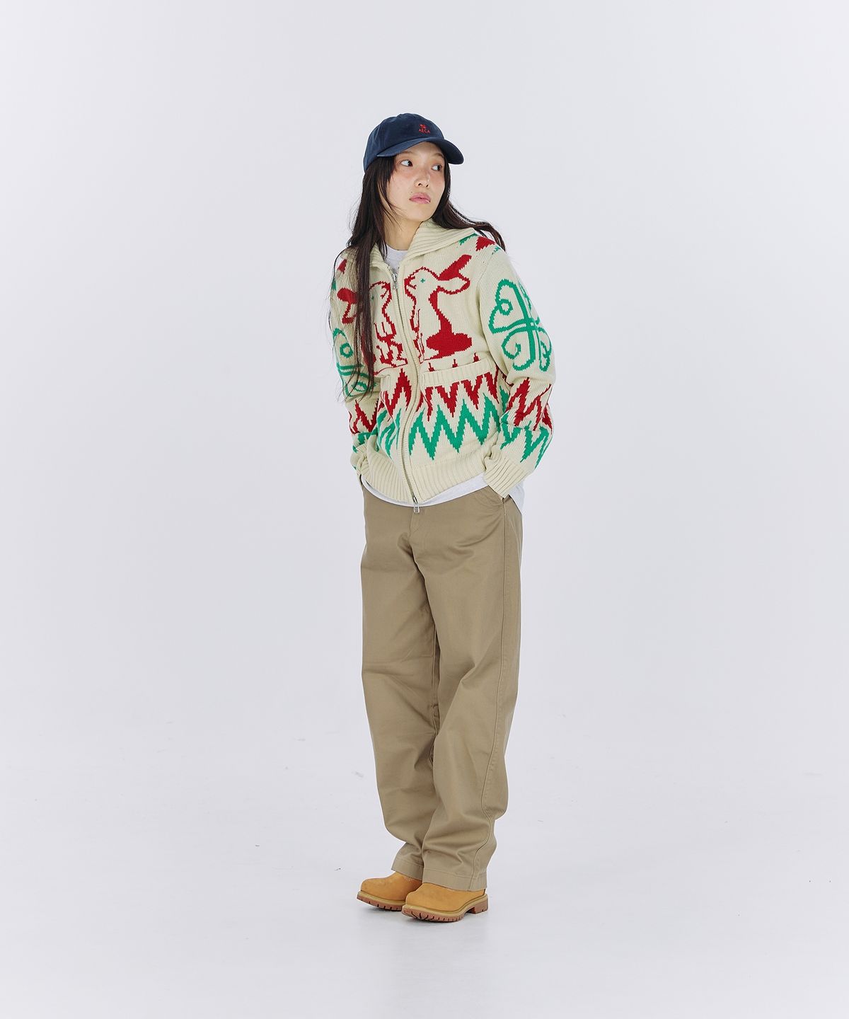 에이카화이트(AECA) AECA COWICHAN ZIP UP KNIT-IVORY