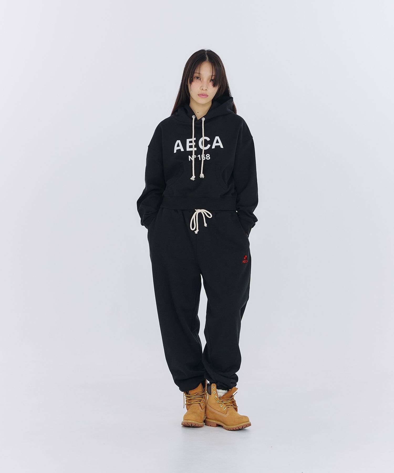 パーカー・フーディ AECA WHITE BIG LOGO CROP HOODIEBLACKWHITE MUSINSA | AECA WHITE BIG LOGO CROP HOODIE - BLACK/WHITE