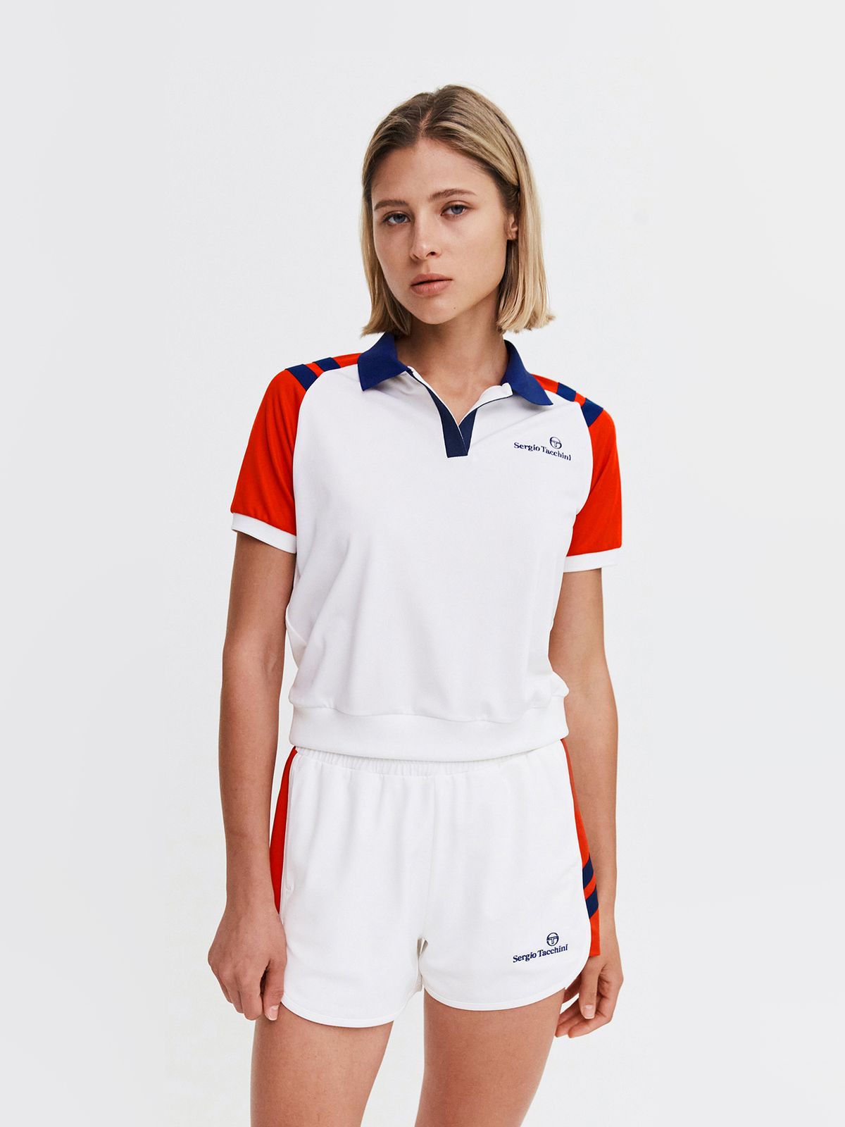 세르지오 타키니(SERGIO TACCHINI) W 오스쿠로 폴리 라글란배색 반팔 폴로셔츠 (White)