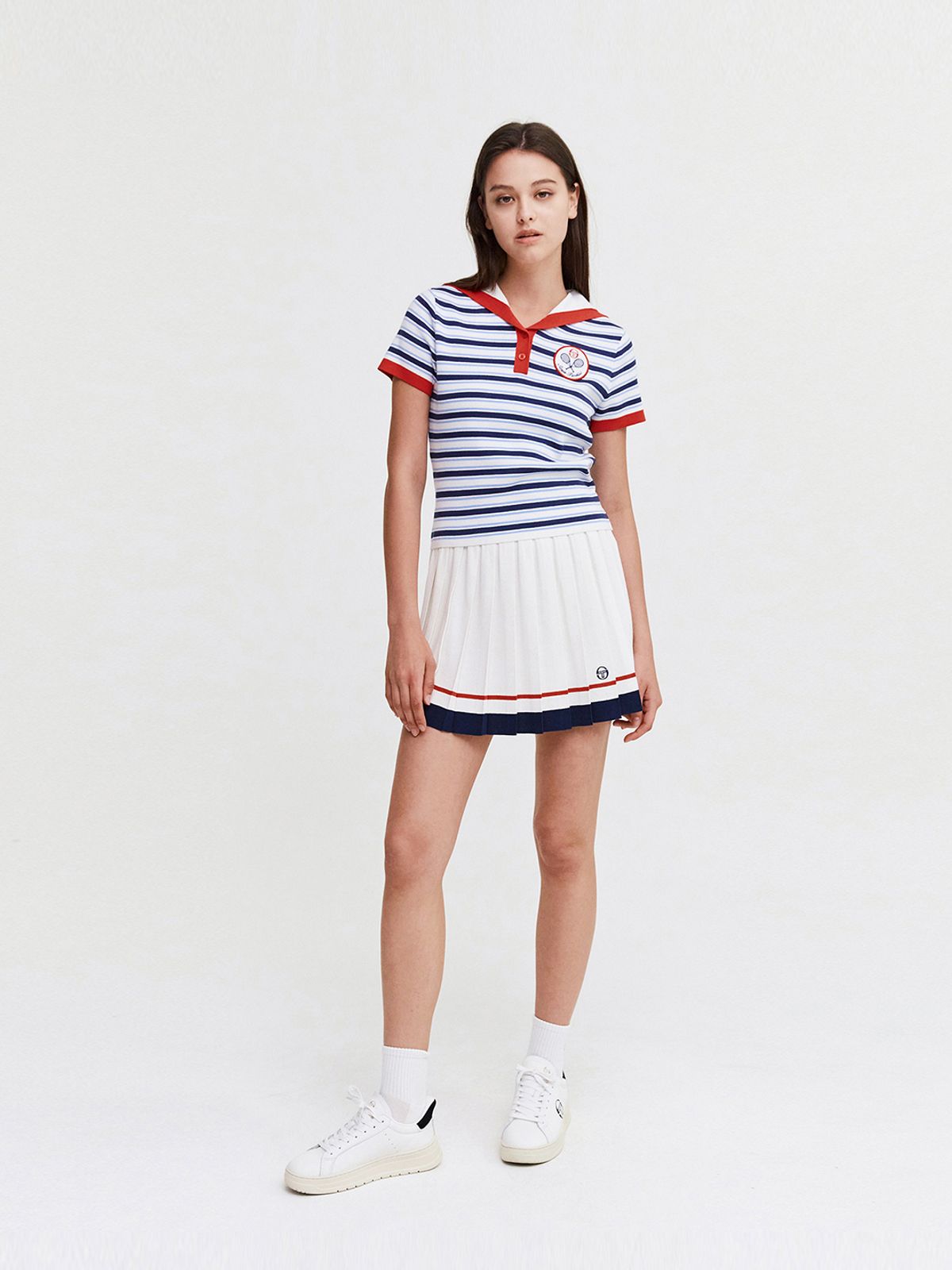 세르지오 타키니(SERGIO TACCHINI) W 사바티니 스트라이프 세일러카라 반팔 스웨터 (White)