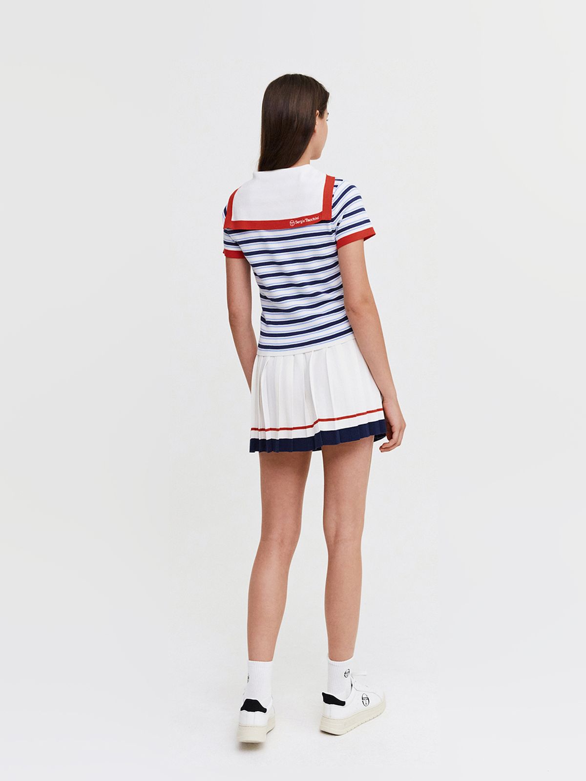 세르지오 타키니(SERGIO TACCHINI) W 사바티니 스트라이프 세일러카라 반팔 스웨터 (White)
