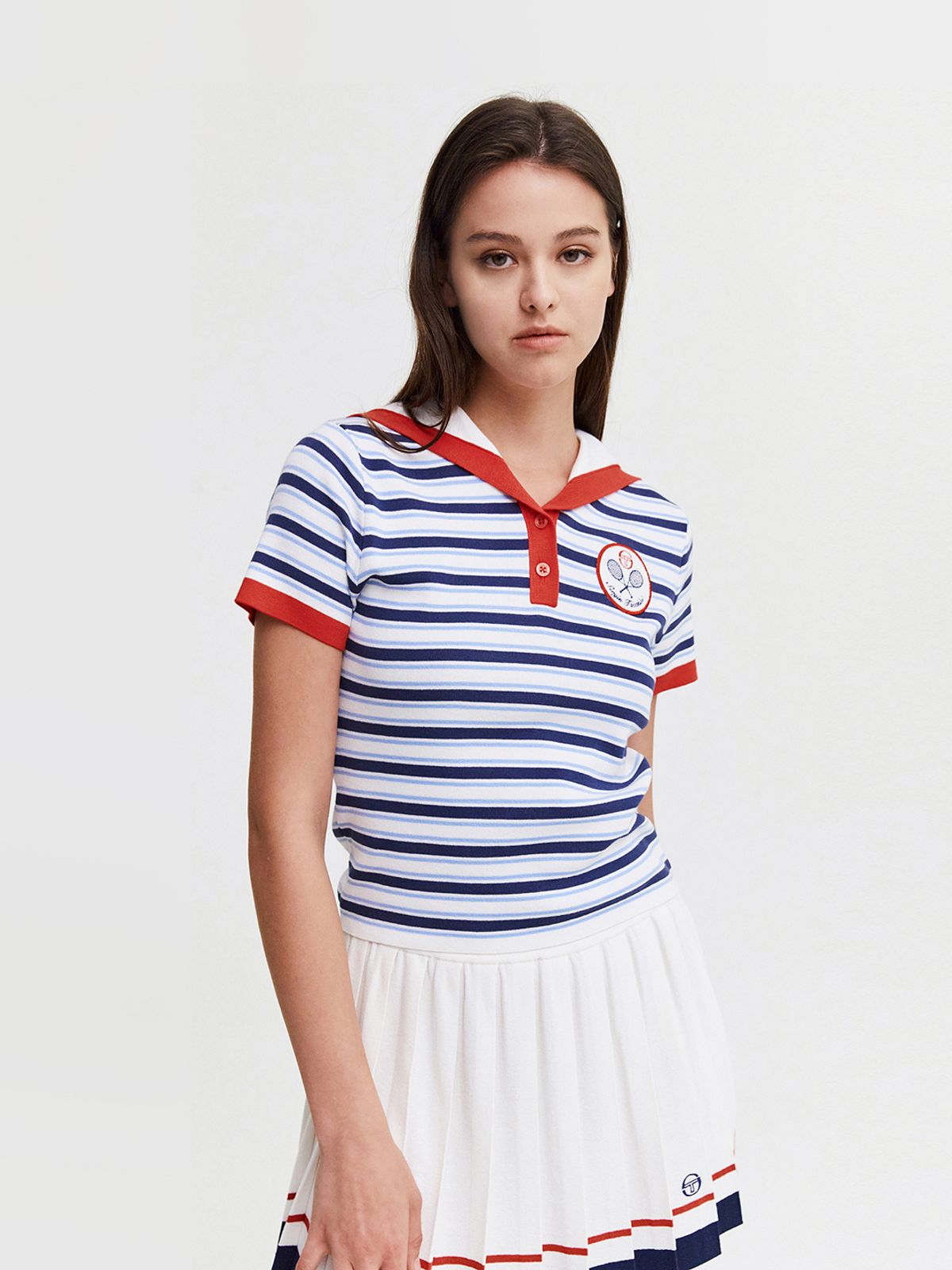 세르지오 타키니(SERGIO TACCHINI) W 사바티니 스트라이프 세일러카라 반팔 스웨터 (White)