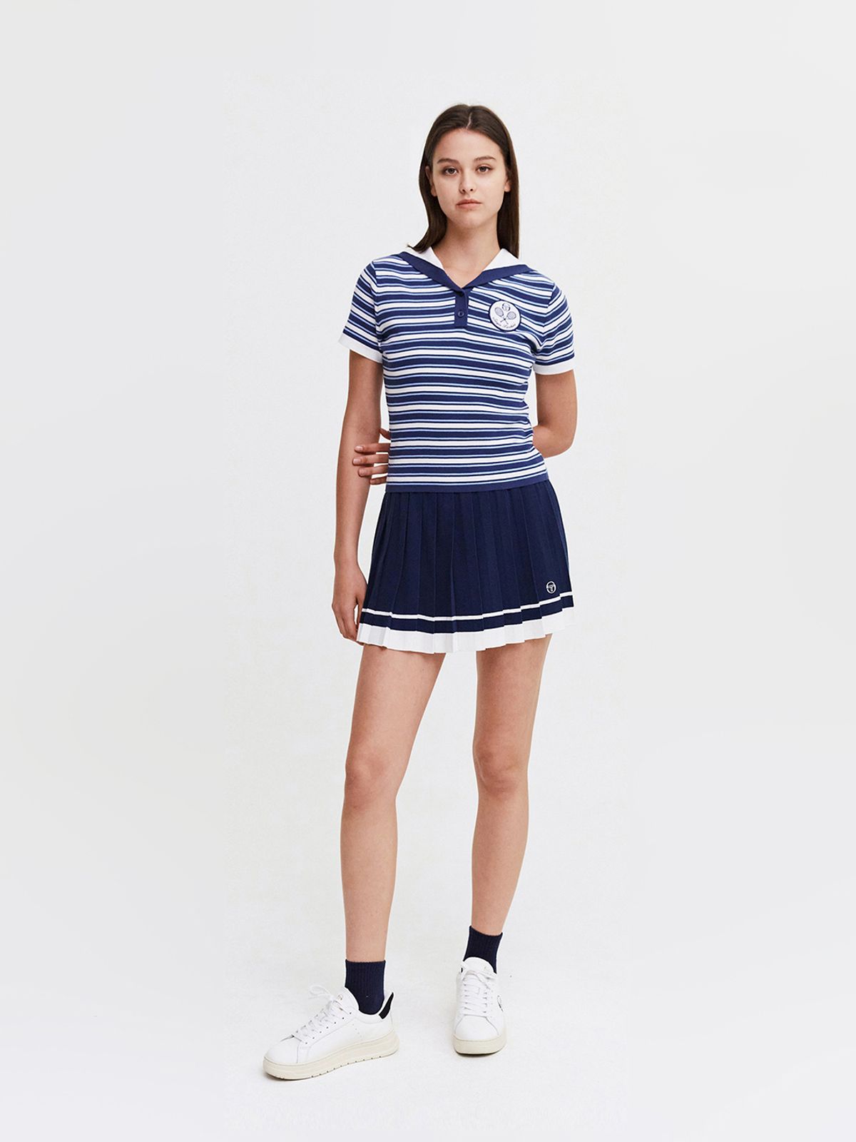 세르지오 타키니(SERGIO TACCHINI) W 사바티니 스트라이프 세일러카라 반팔 스웨터 (Navy)