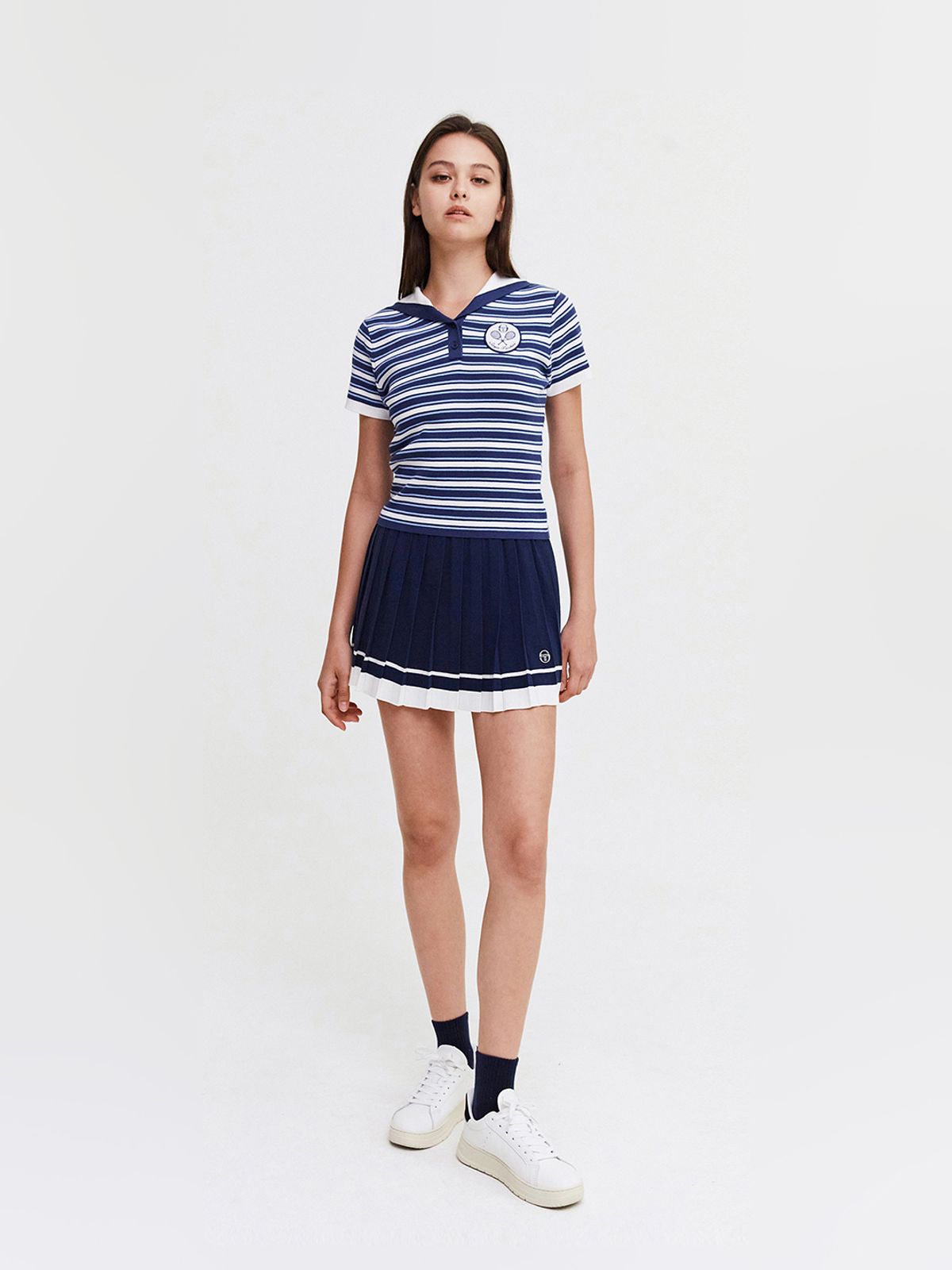 세르지오 타키니(SERGIO TACCHINI) W 사바티니 스트라이프 세일러카라 반팔 스웨터 (Navy)
