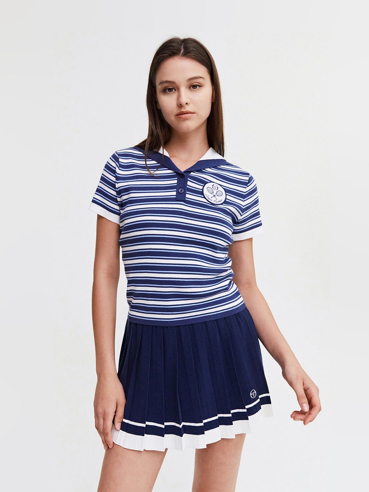 세르지오 타키니(SERGIO TACCHINI) W 사바티니 스트라이프 세일러카라 반팔 스웨터 (Navy)