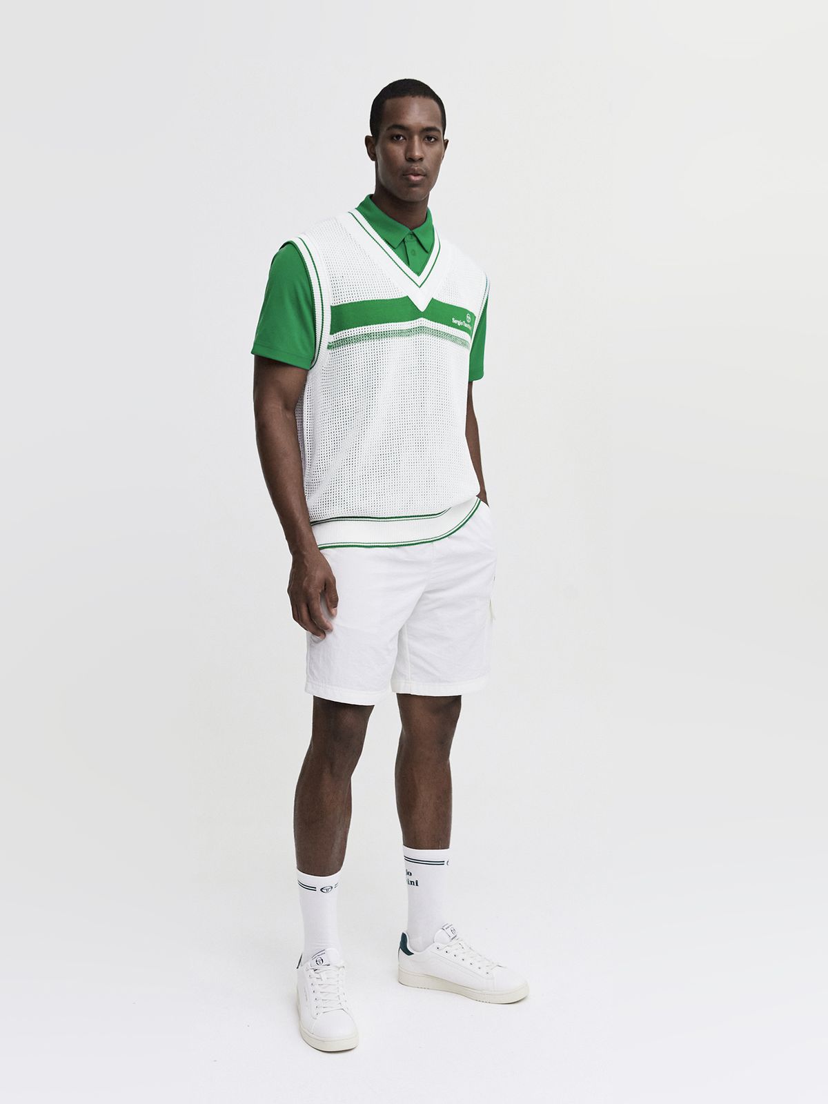 세르지오 타키니(SERGIO TACCHINI) M 다마린도 컬러블록 브이넥 스웨터 베스트 (White)