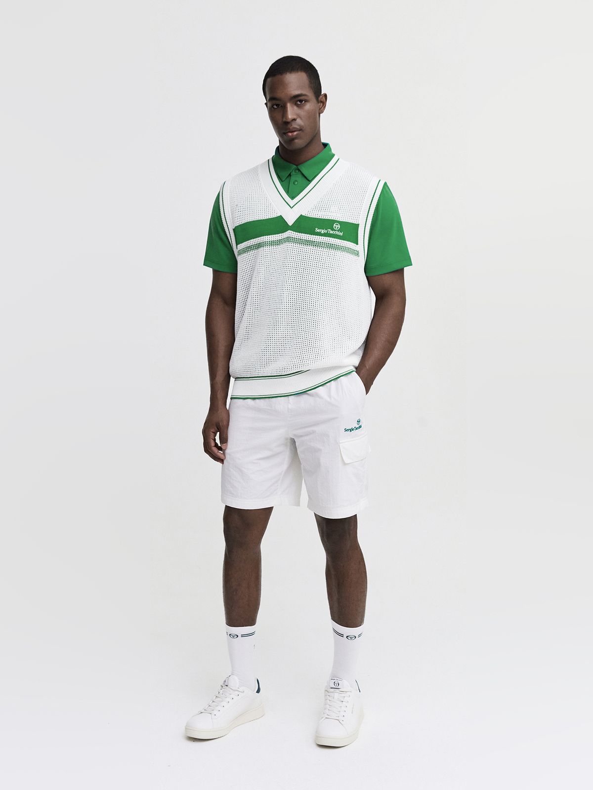 세르지오 타키니(SERGIO TACCHINI) M 다마린도 컬러블록 브이넥 스웨터 베스트 (White)