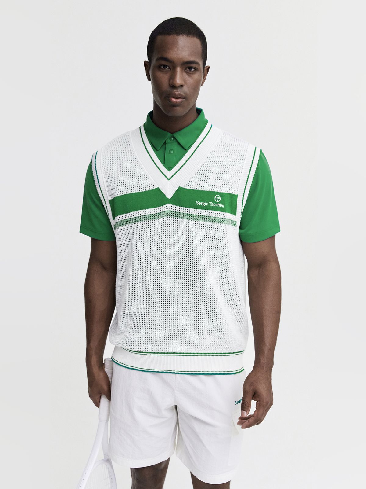 세르지오 타키니(SERGIO TACCHINI) M 다마린도 컬러블록 브이넥 스웨터 베스트 (White)