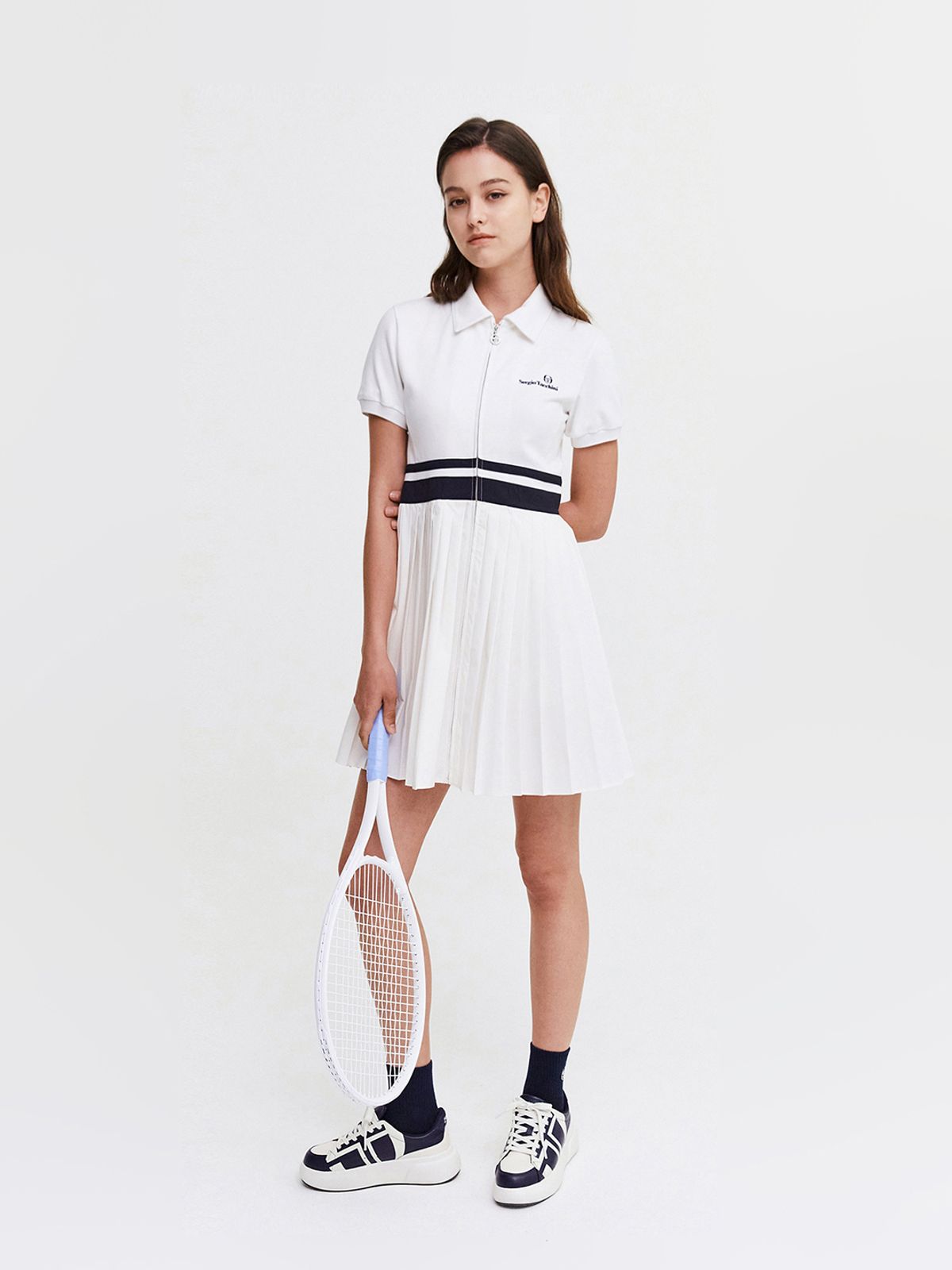 세르지오 타키니(SERGIO TACCHINI) W 다마린도 저지우븐믹스 풀집 반팔 드레스 (White)