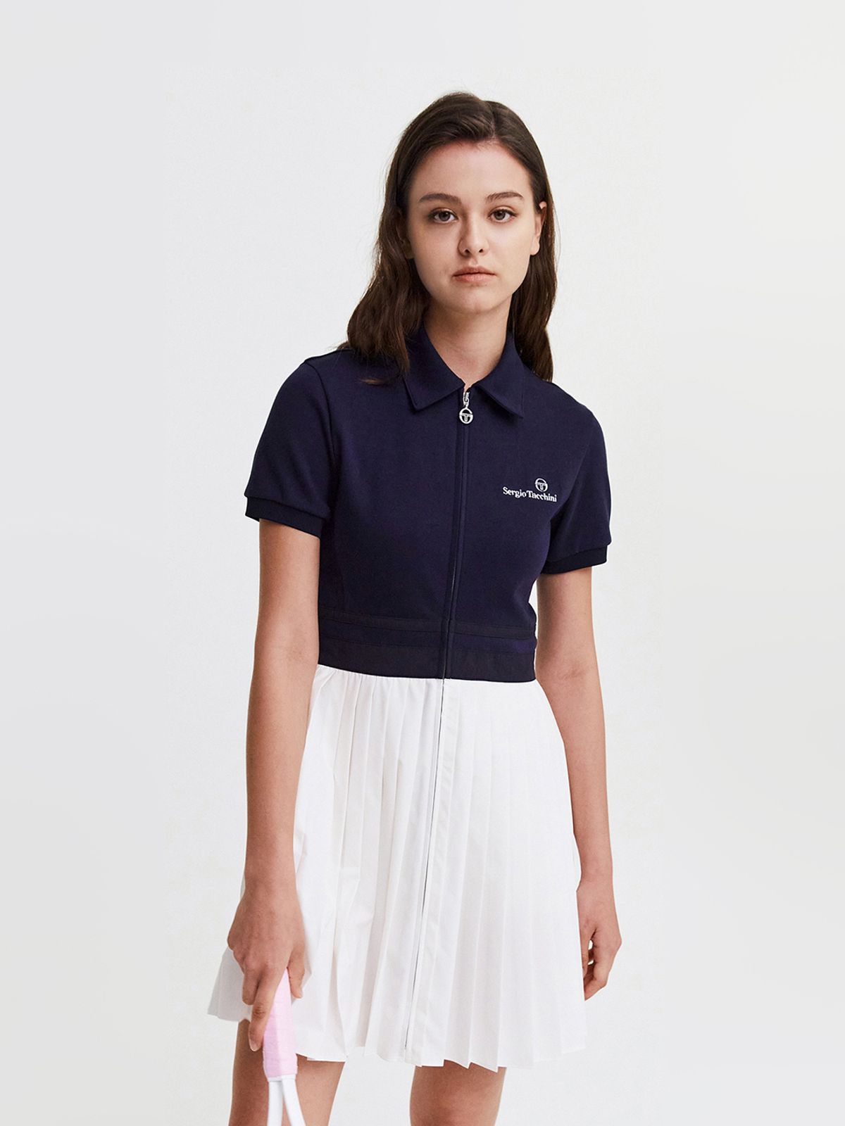 세르지오 타키니(SERGIO TACCHINI) W 다마린도 저지우븐믹스 풀집 반팔 드레스 (Navy)