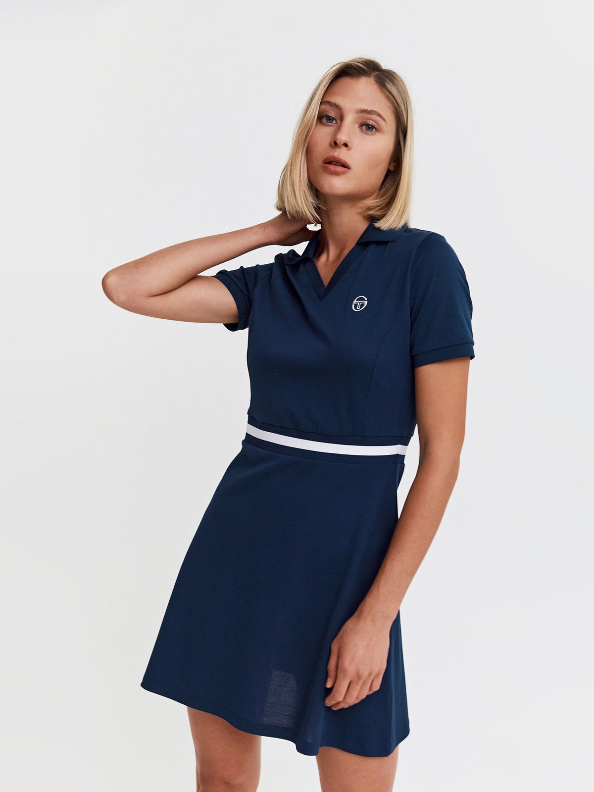 세르지오 타키니(SERGIO TACCHINI) W 클래식 CP 카라브이넥 반팔 드레스 (Navy)