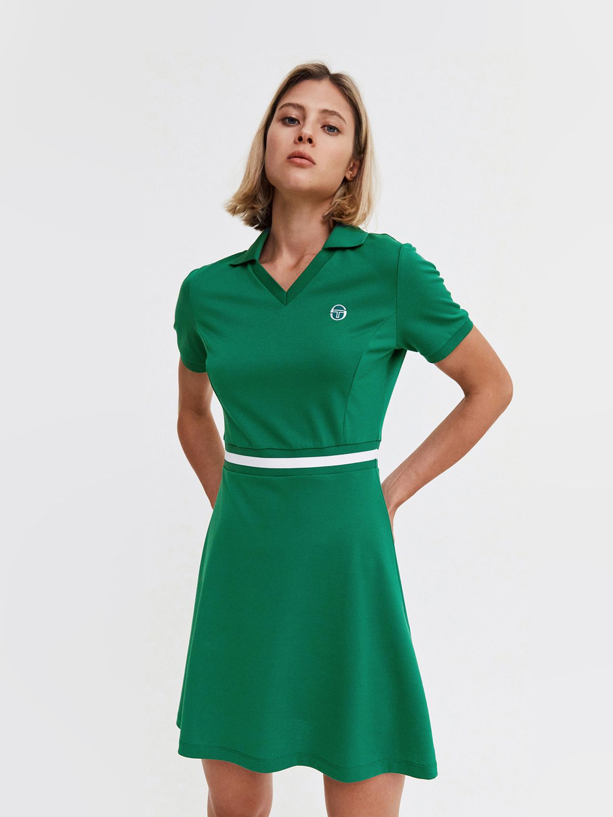 세르지오 타키니(SERGIO TACCHINI) W 클래식 CP 카라브이넥 반팔 드레스 (Green)