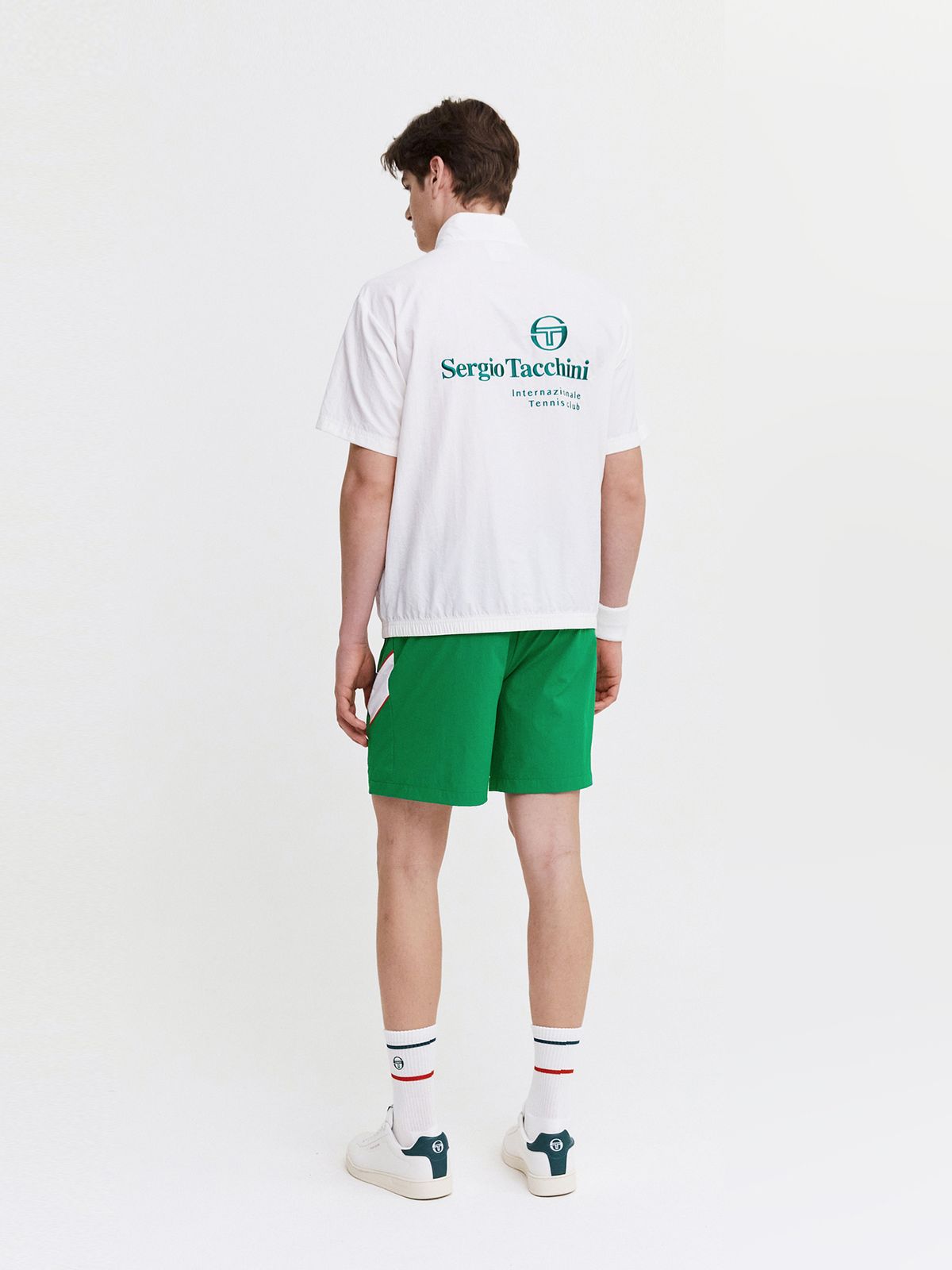 세르지오 타키니(SERGIO TACCHINI) M 크루 우븐 하프집 반팔 아노락 (White)