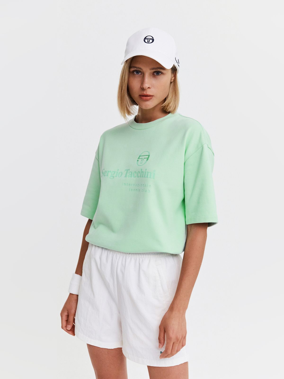 세르지오 타키니(SERGIO TACCHINI) W 모던 CP 로고 라운드넥 반팔 맨투맨 (L.Mint)