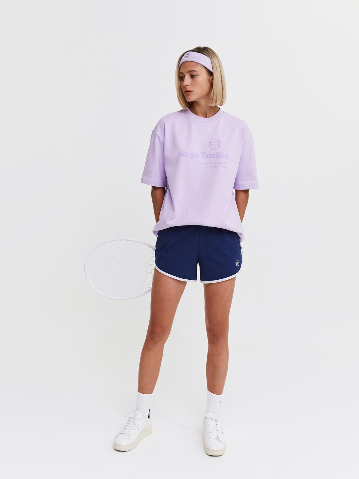 세르지오 타키니(SERGIO TACCHINI) W 모던 CP 로고 라운드넥 반팔 맨투맨 (L.Purple)