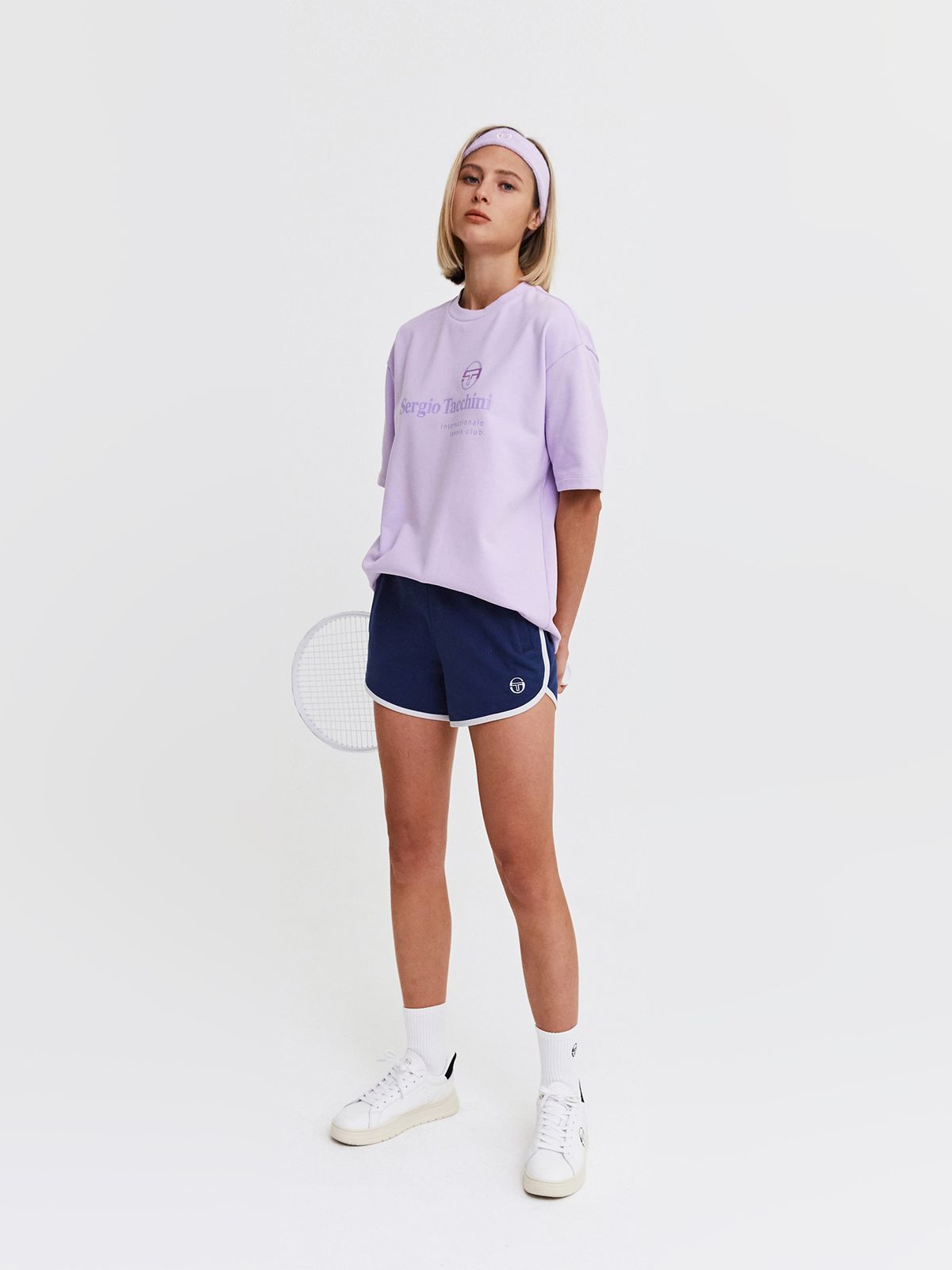 세르지오 타키니(SERGIO TACCHINI) W 모던 CP 로고 라운드넥 반팔 맨투맨 (L.Purple)