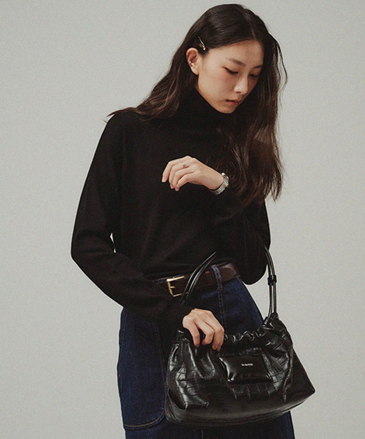 드메이커(DEMAKER) Miel Long shoulder bag-croco black