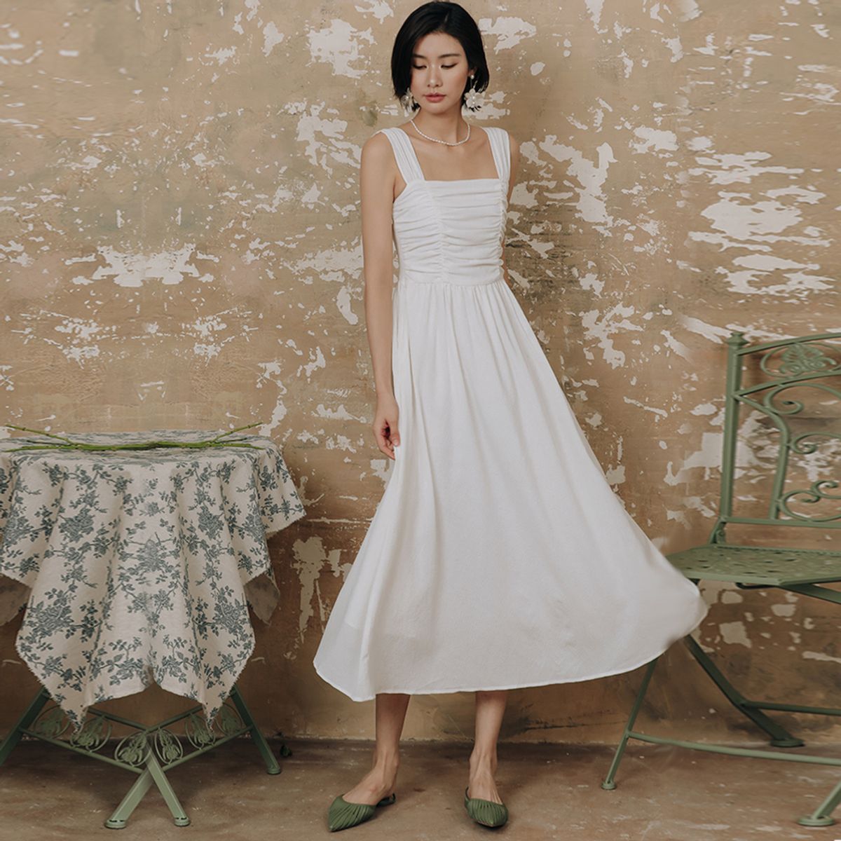 랭썬(LANGSON) LS_Elegant shirring long dress