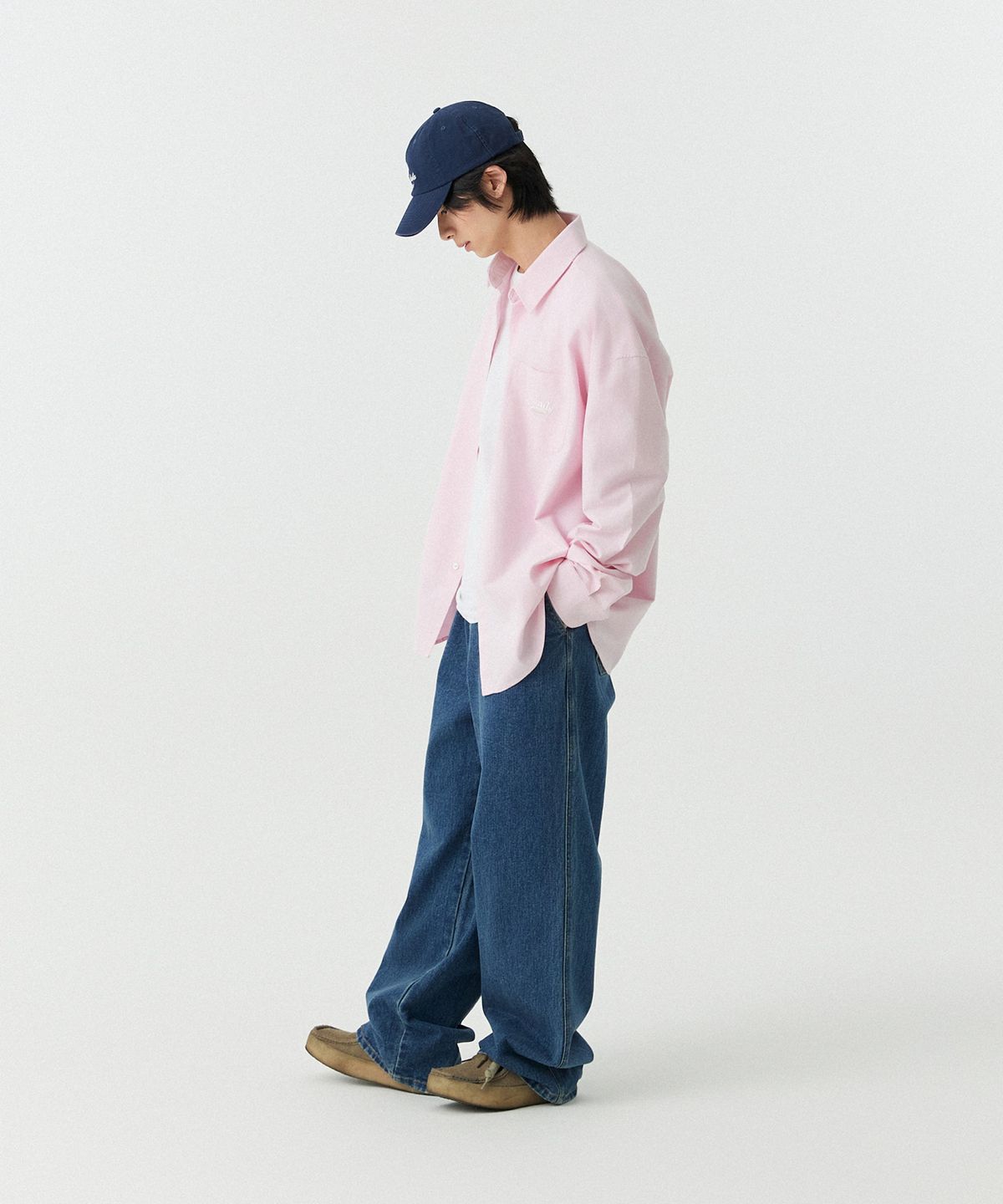 스탠즈(STENDS) [M~4XL] 아치 로고 옥스포드 워싱 셔츠_핑크