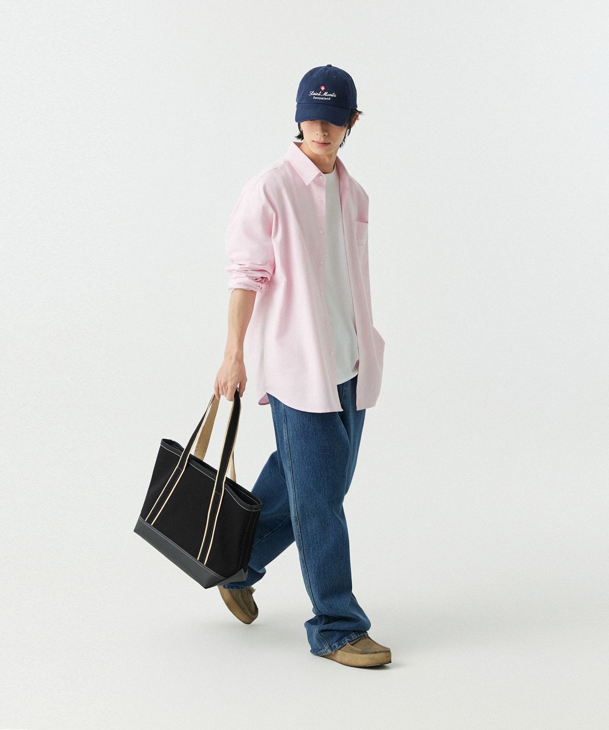 스탠즈(STENDS) [M~4XL] 아치 로고 옥스포드 워싱 셔츠_핑크