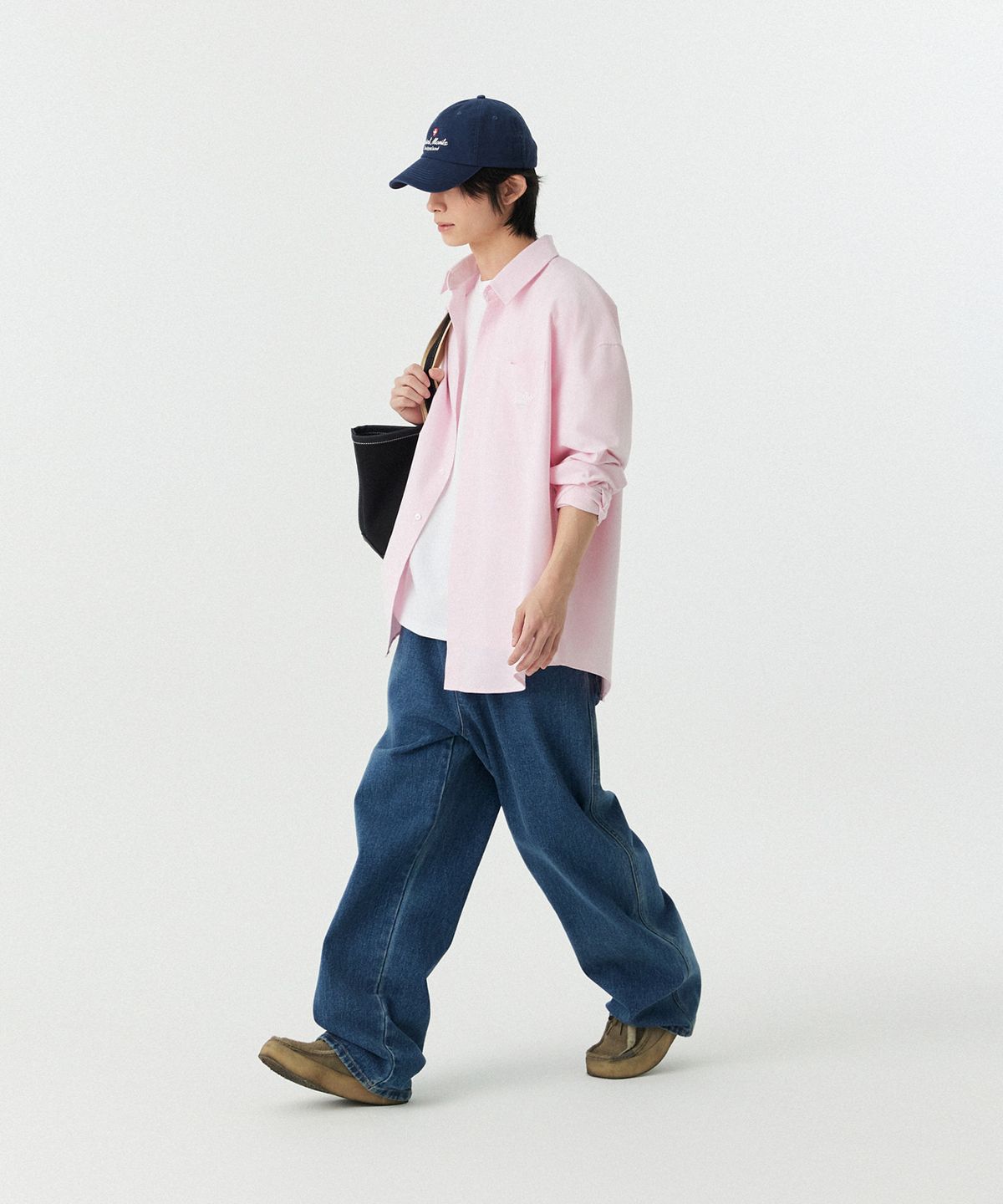 스탠즈(STENDS) [M~4XL] 아치 로고 옥스포드 워싱 셔츠_핑크