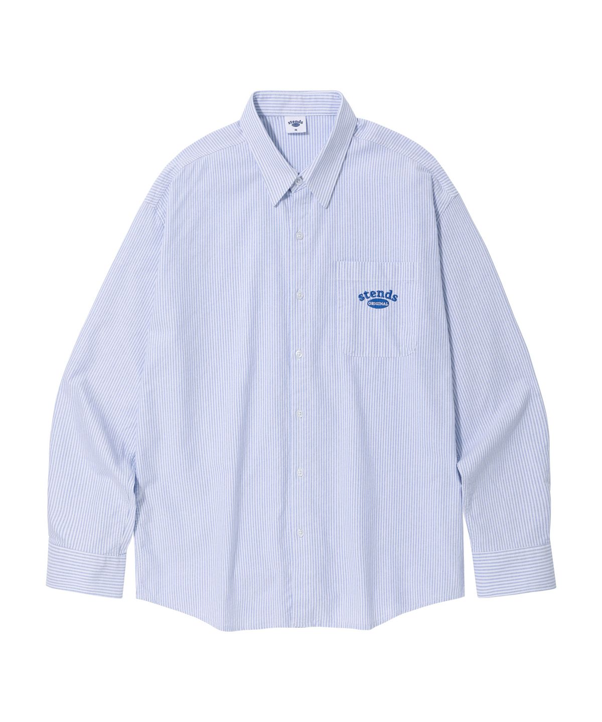 스탠즈(STENDS) [M~4XL] 아치 로고 옥스포드 워싱 셔츠_스트라이프 블루