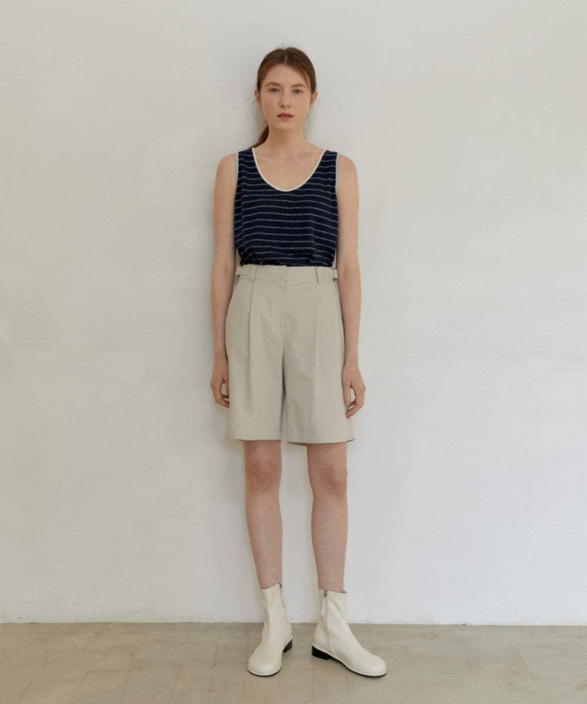 어나우트(UNNOUT) LINEN STRIPE SLEEVELESS SHIRT - NAVY