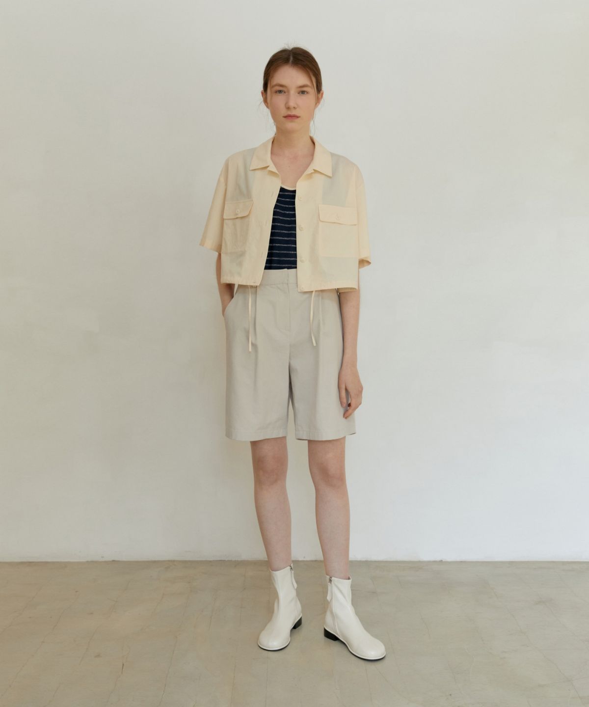 어나우트(UNNOUT) LINEN STRIPE SLEEVELESS SHIRT - NAVY