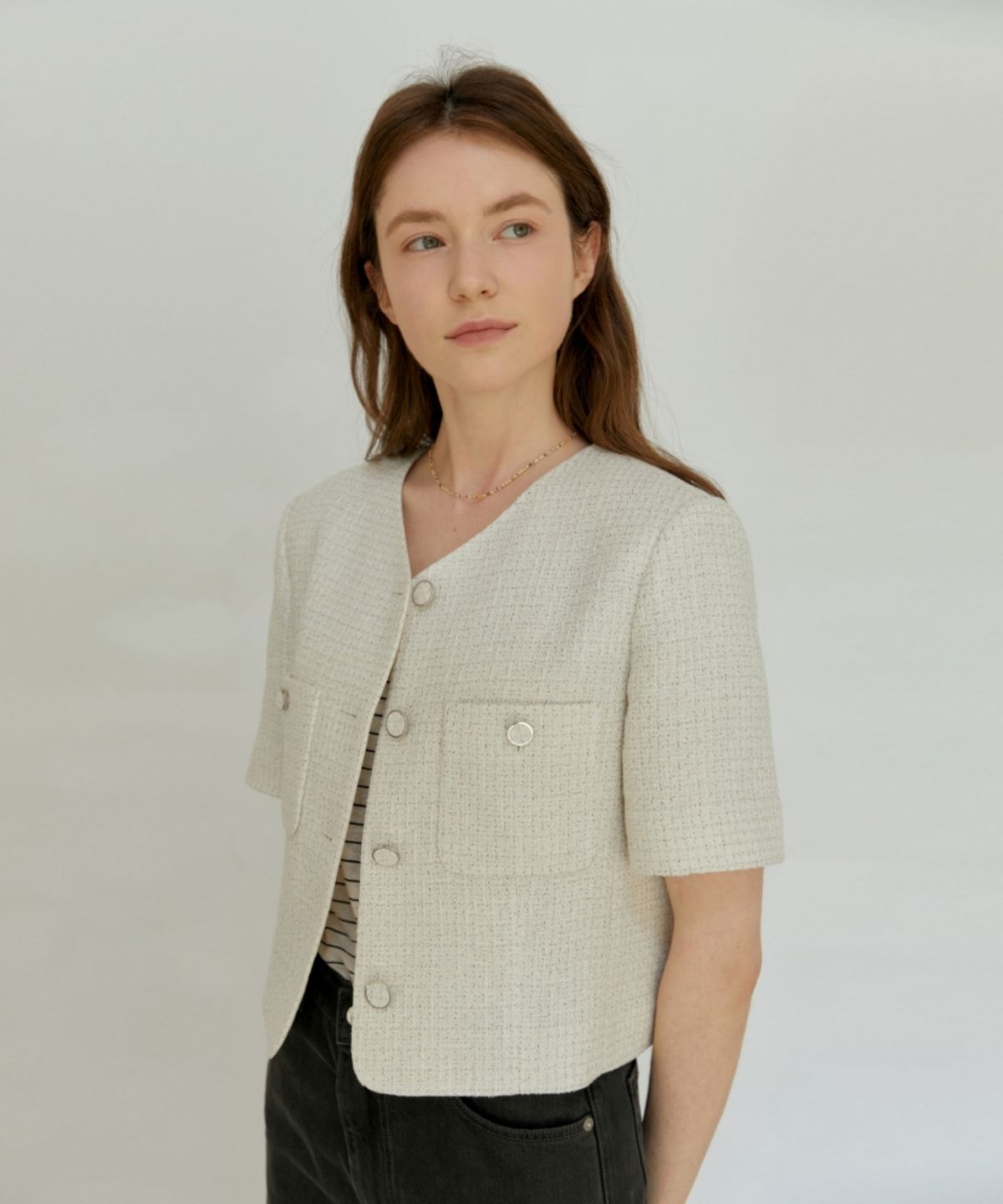 어나우트(UNNOUT) SUMMER TWEED JACKET - LIGHT BEIGE