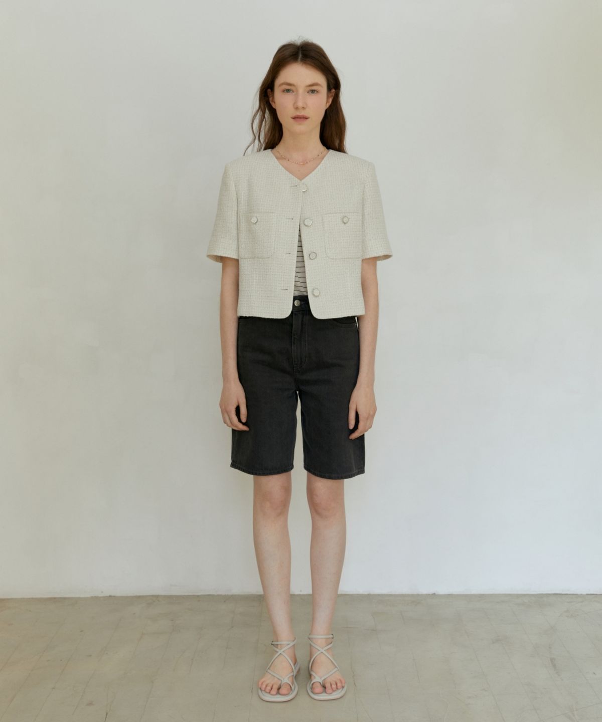 어나우트(UNNOUT) SUMMER TWEED JACKET - LIGHT BEIGE