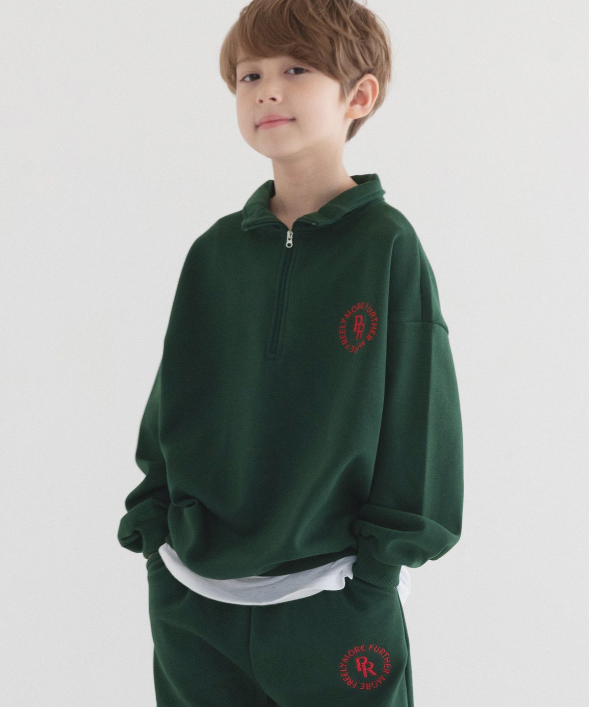 피아네르 키즈(PIANER KIDS) 서클 로고 반집업 오버핏 맨투맨 (그린)