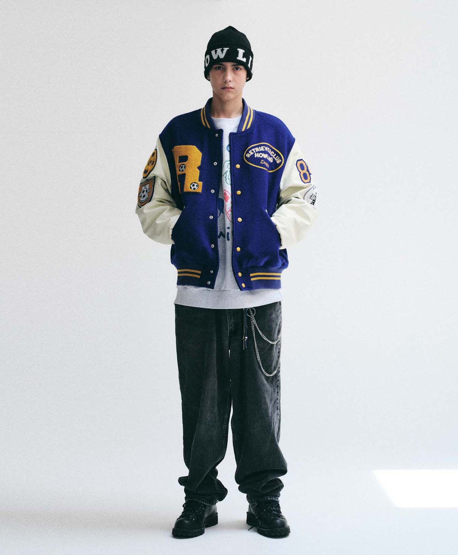MUSINSA | RETRIEVER CLUB BIG R SOCCER VARSITY JACKET [BLUE]