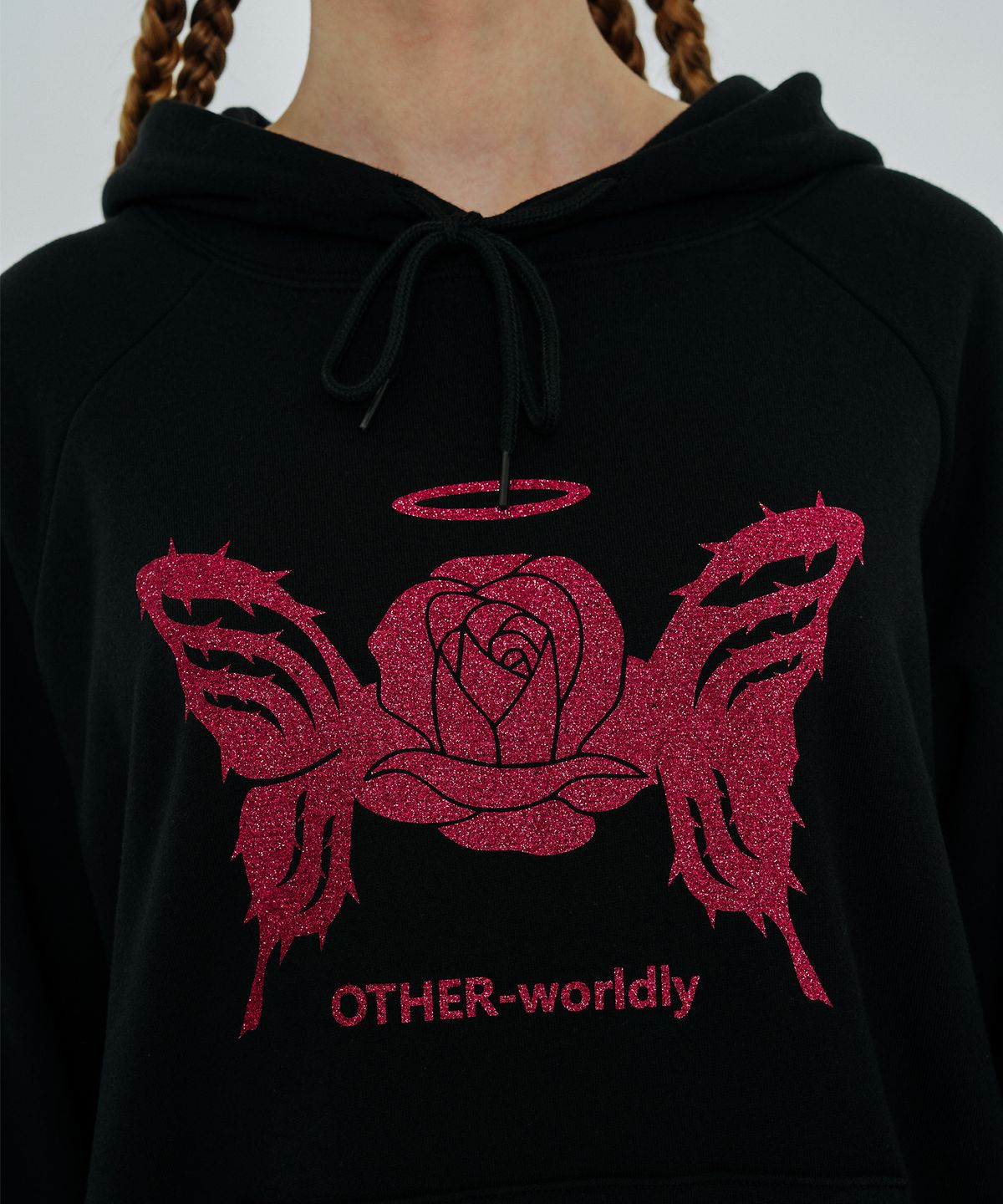 아더월들리(OTHER-worldly) 몬스터 로즈 후디 [핑크 글리터]