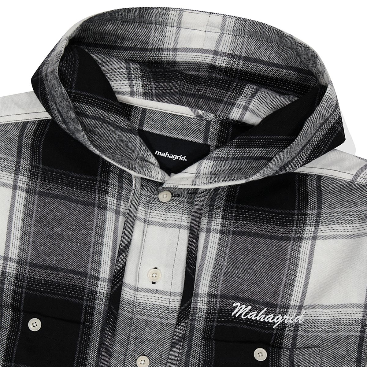마하그리드(MAHAGRID) HOODED OMBRE CHECK SHIRT BLACK(MG2DFMW380A)