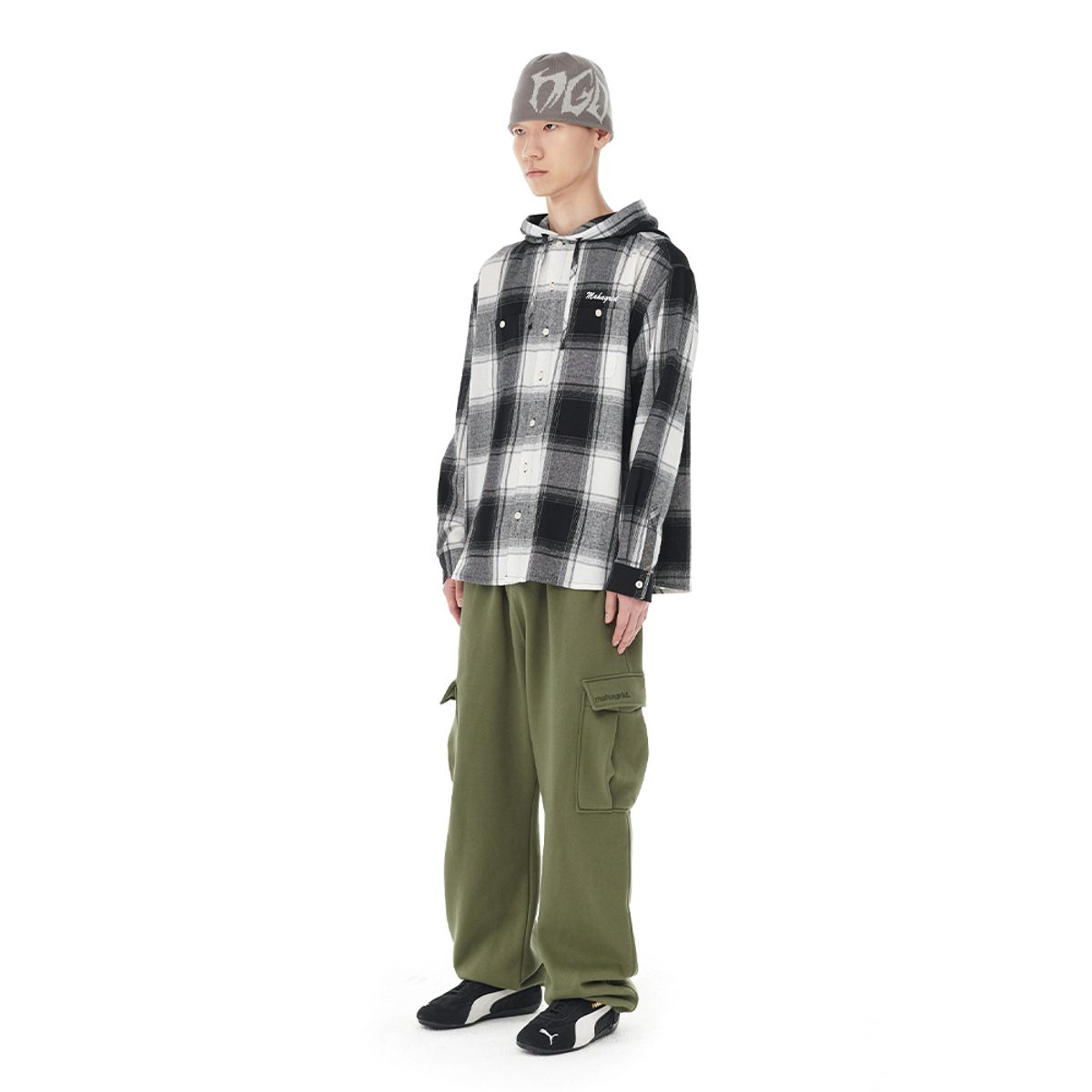 마하그리드(MAHAGRID) HOODED OMBRE CHECK SHIRT BLACK(MG2DFMW380A)