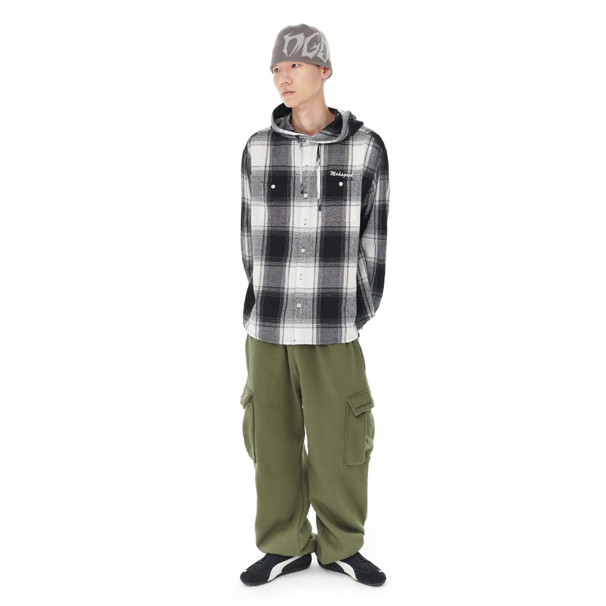 마하그리드(MAHAGRID) HOODED OMBRE CHECK SHIRT BLACK(MG2DFMW380A)