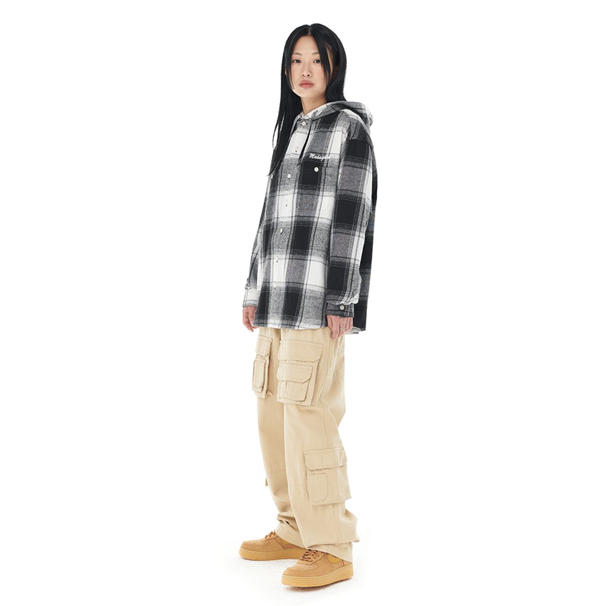 마하그리드(MAHAGRID) HOODED OMBRE CHECK SHIRT BLACK(MG2DFMW380A)