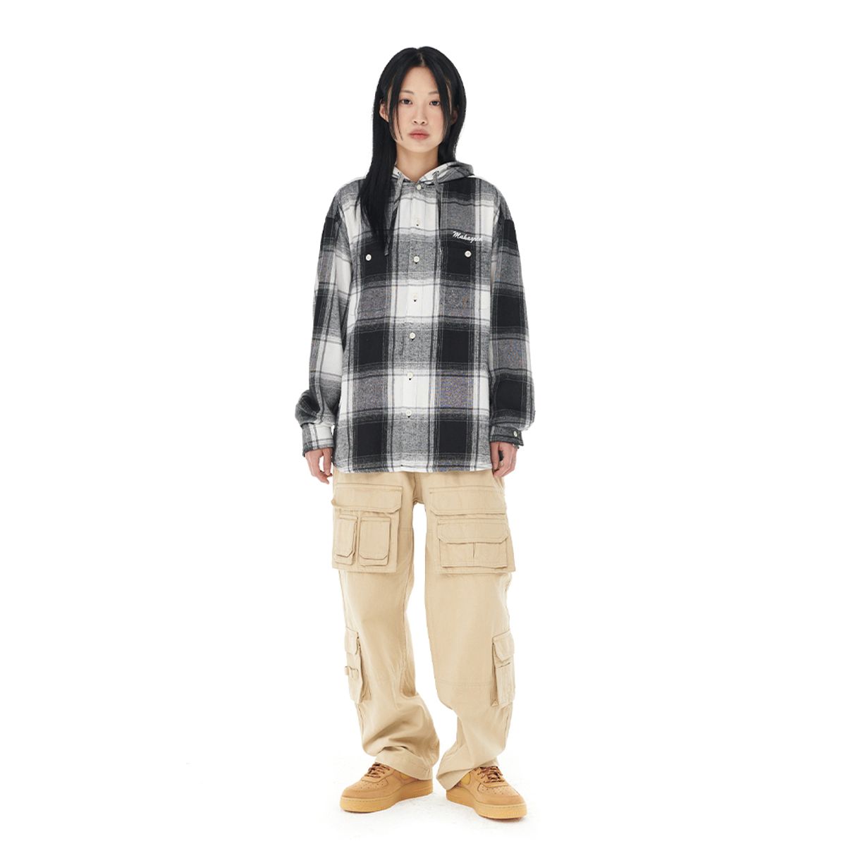 마하그리드(MAHAGRID) HOODED OMBRE CHECK SHIRT BLACK(MG2DFMW380A)