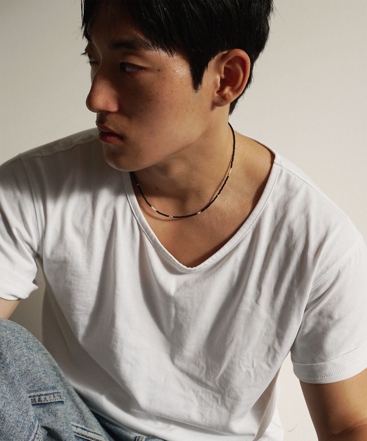 아워피에르(OURPIERRE) 러브 스키니 비즈 네크리스 블랙 (M)