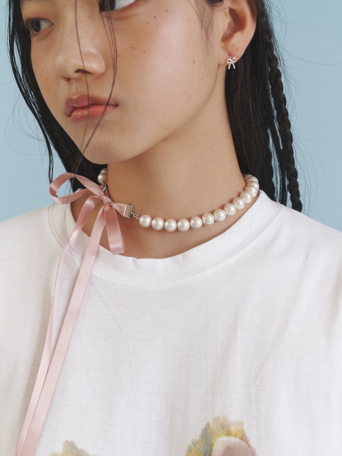 러브미몬스터(LOVE ME MONSTER) Love Ribbon Pearl Necklace