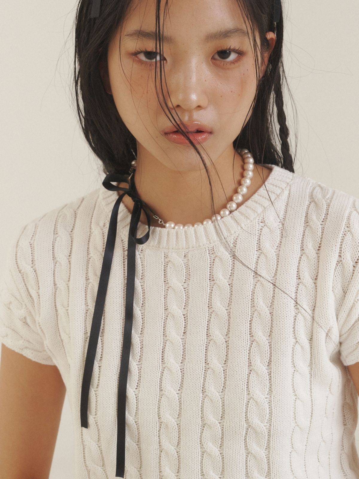 러브미몬스터(LOVE ME MONSTER) Love Ribbon Pearl Necklace