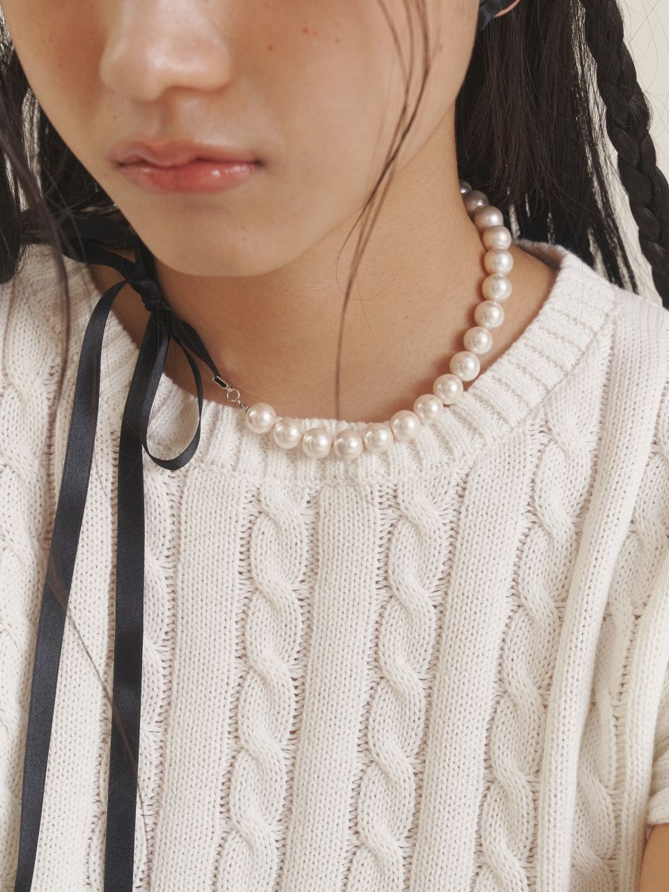MUSINSA | LOVE ME MONSTER Love Ribbon Pearl Necklace