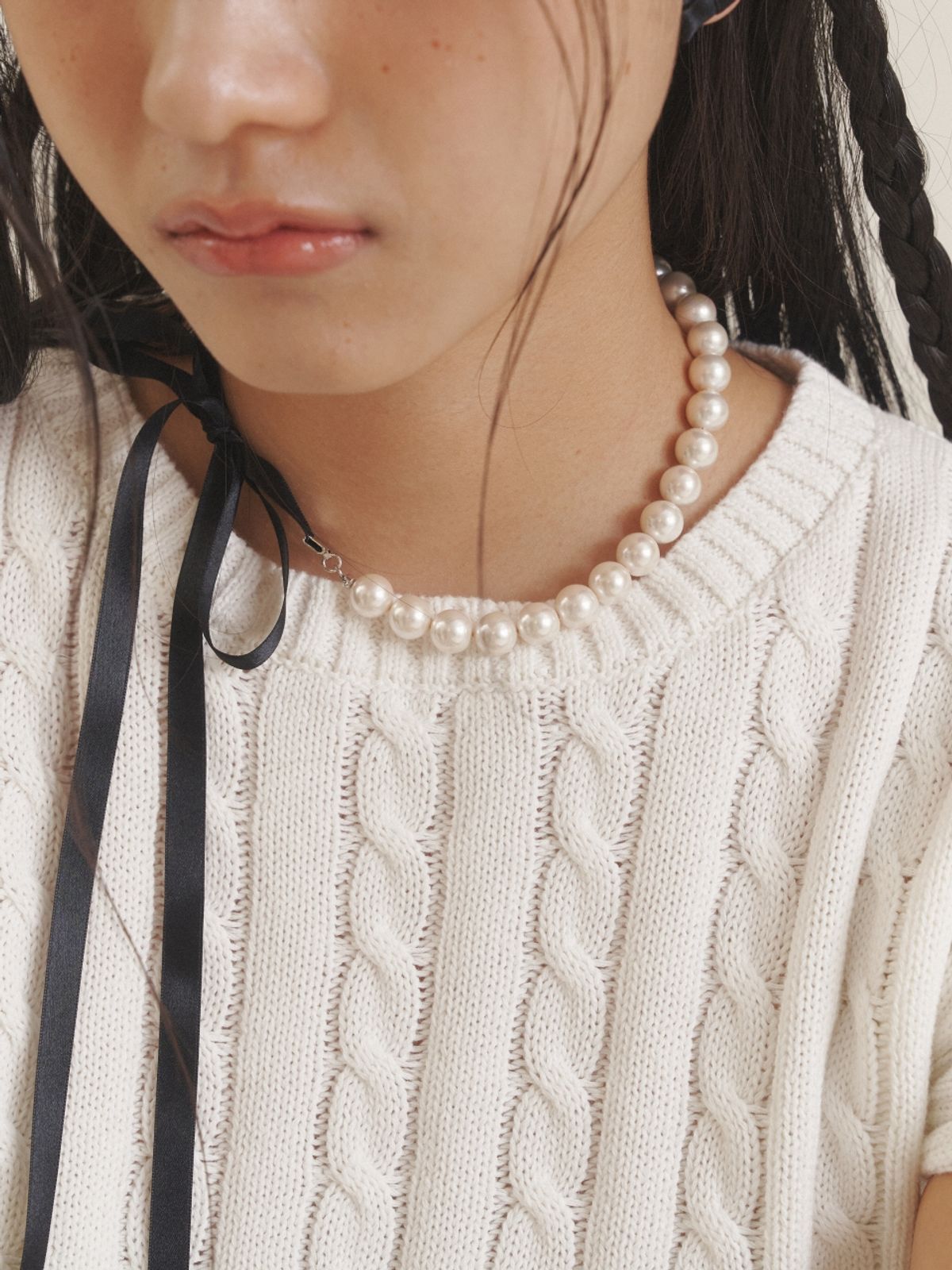러브미몬스터(LOVE ME MONSTER) Love Ribbon Pearl Necklace