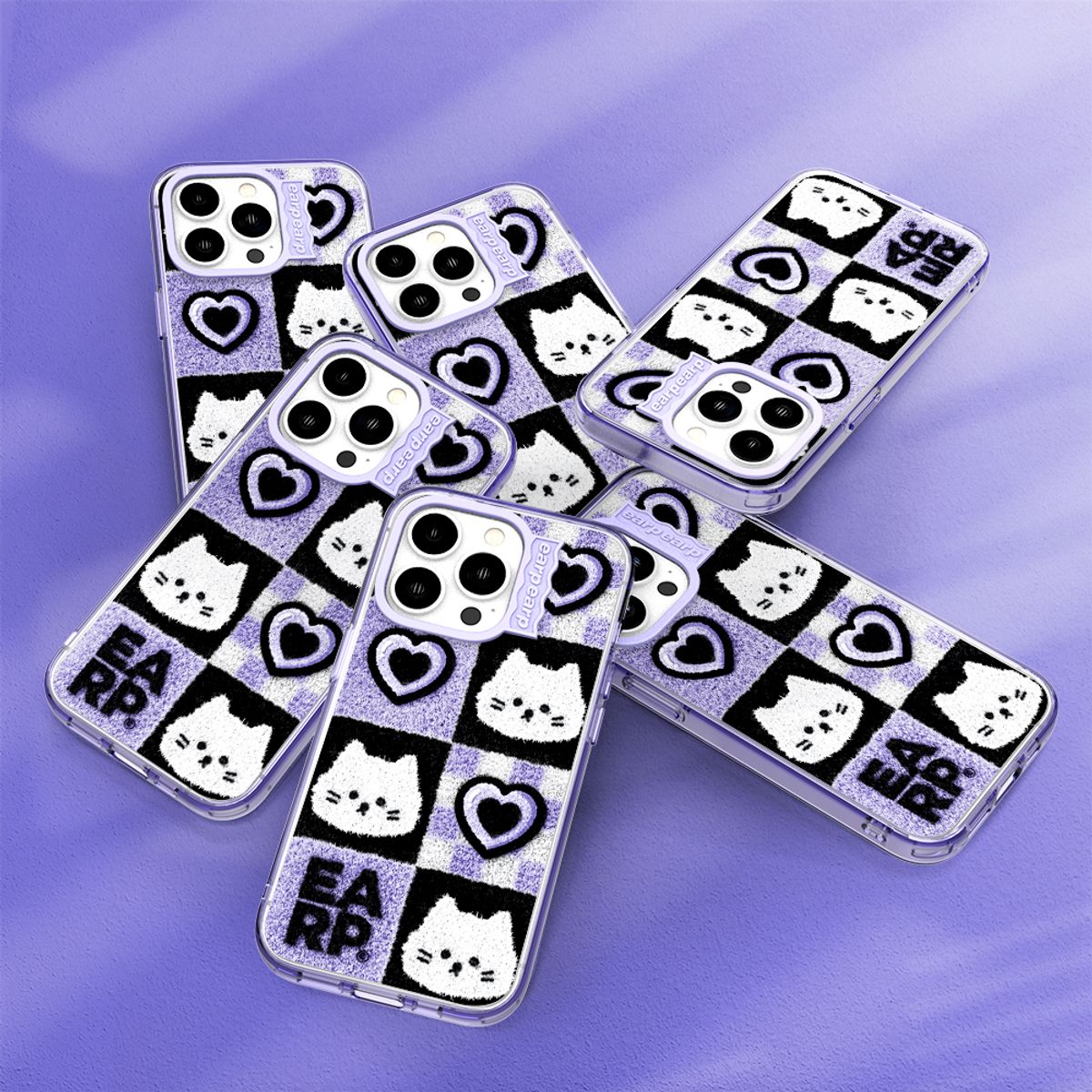 어프어프(EARPEARP) CHECKER BOARD HEART CHICHI-PURPLE(웨이브라벨-기본)