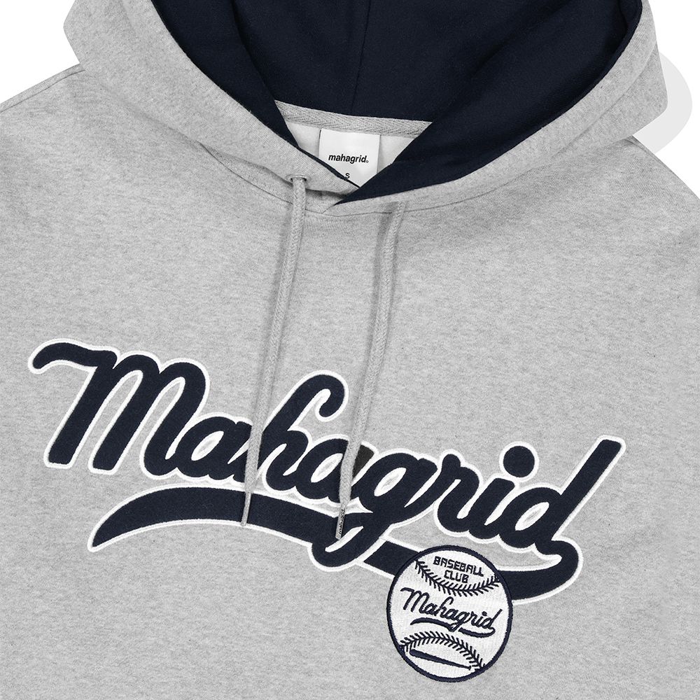 MUSINSA | MAHAGRID BASEBALL SIGN HOODIE GREY(MG2DFMM418A)