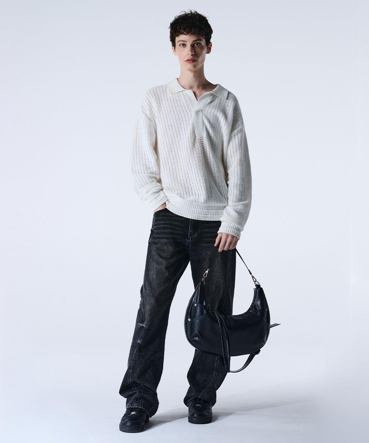 메종미네드(MAISON MINED) LEATHER SADDLEBAG BLACK